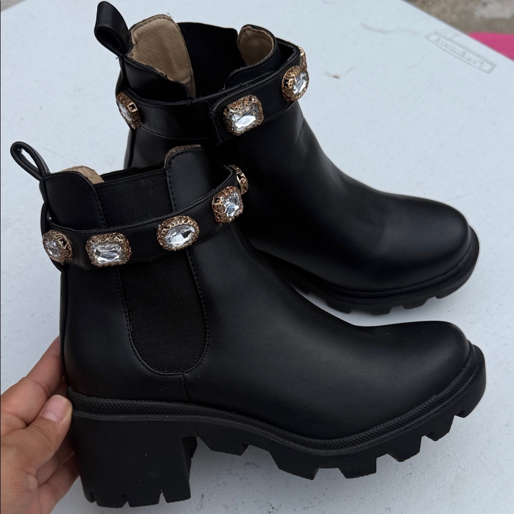 Steve Madden Black Ankle Boots with Crystal Embellishments